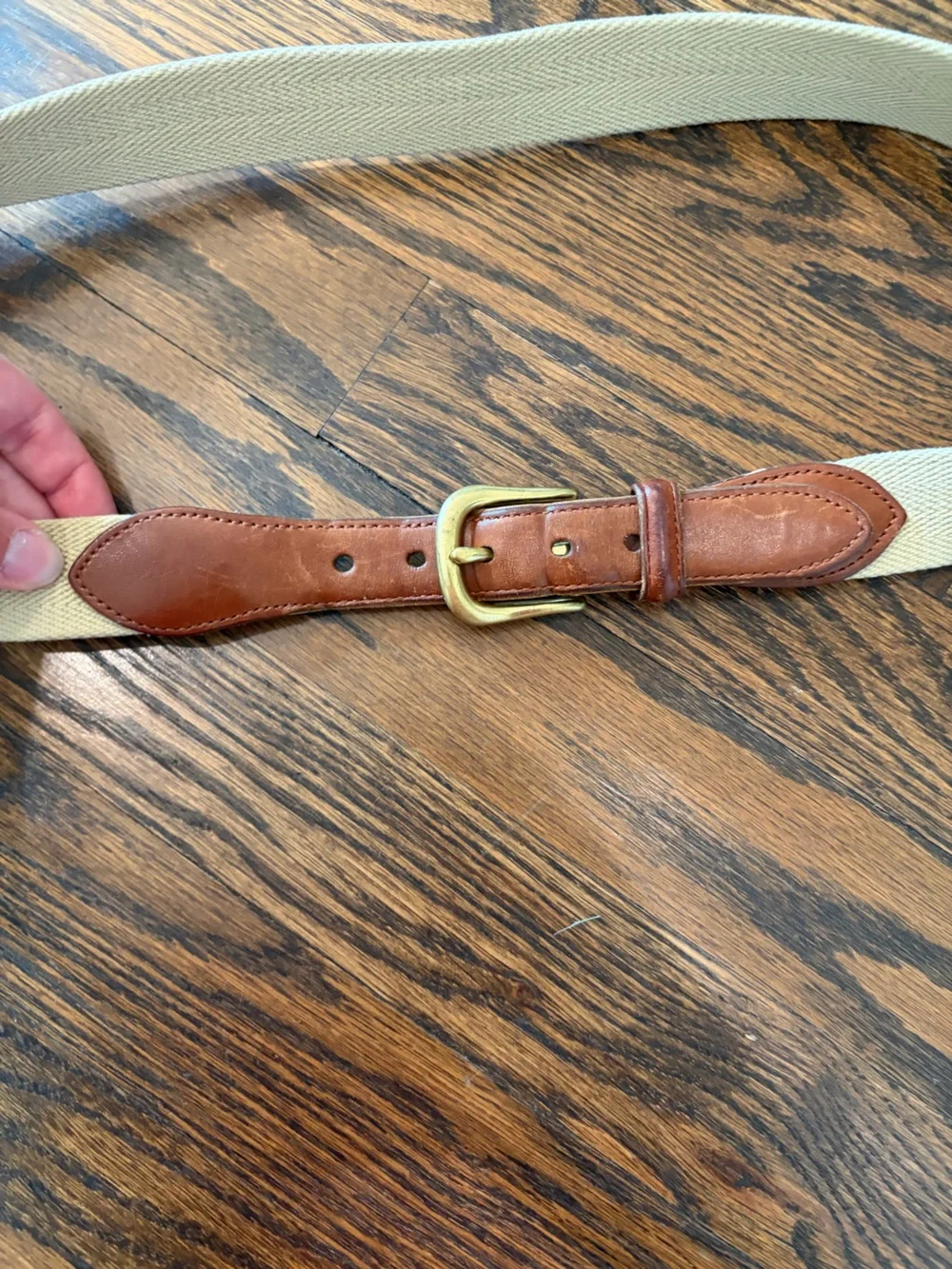 COACH Surcingle Belt Brown Leather Brass Bardware Linen Belt 36”